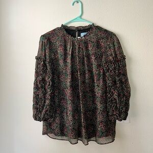 Cece ruffle sleeve floral print blouse